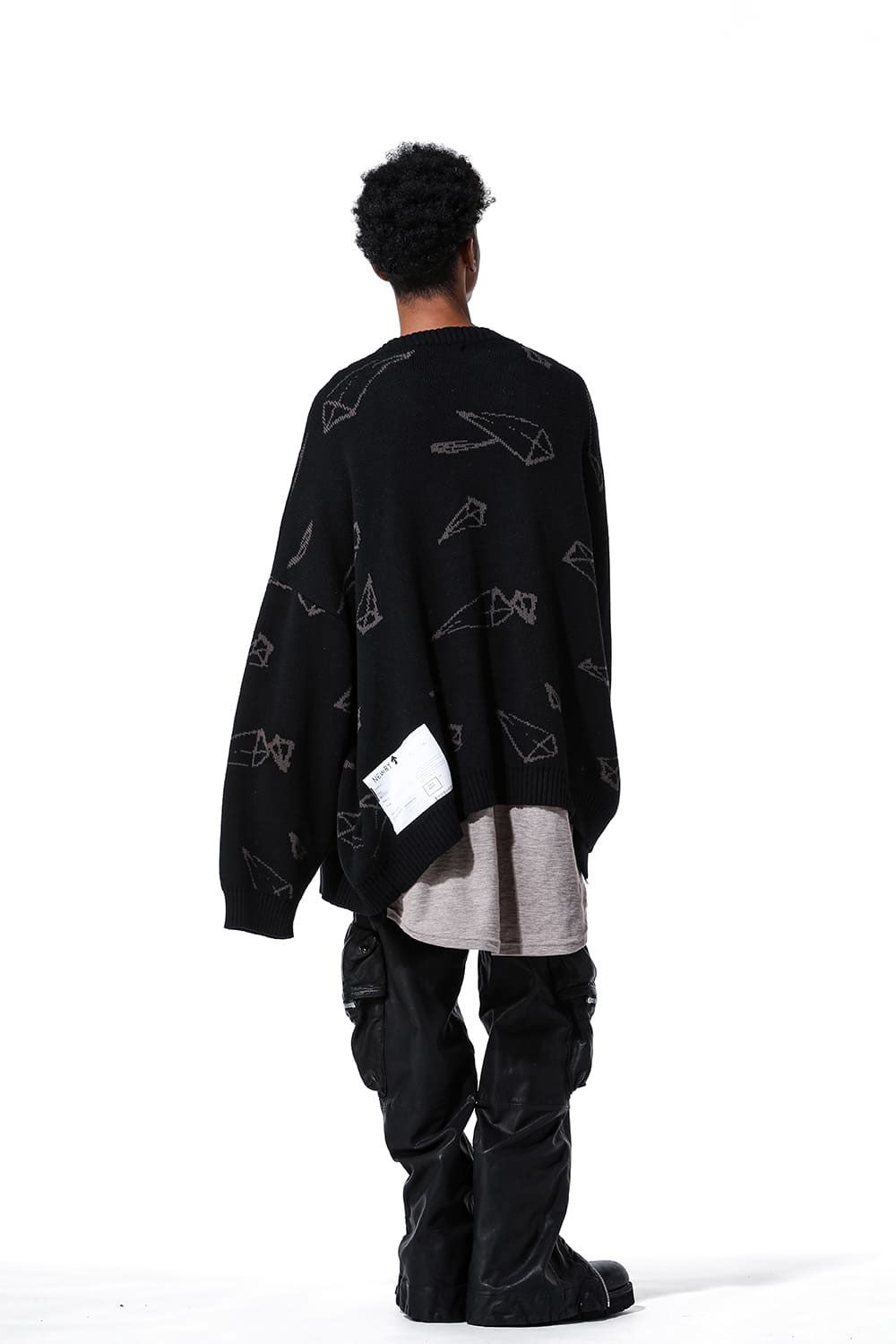 ピラミッド模様オーバーサイズカーディガン / Pyra Pattern Knit Cardigan / ブラック×アイボリー / ag-8010-2