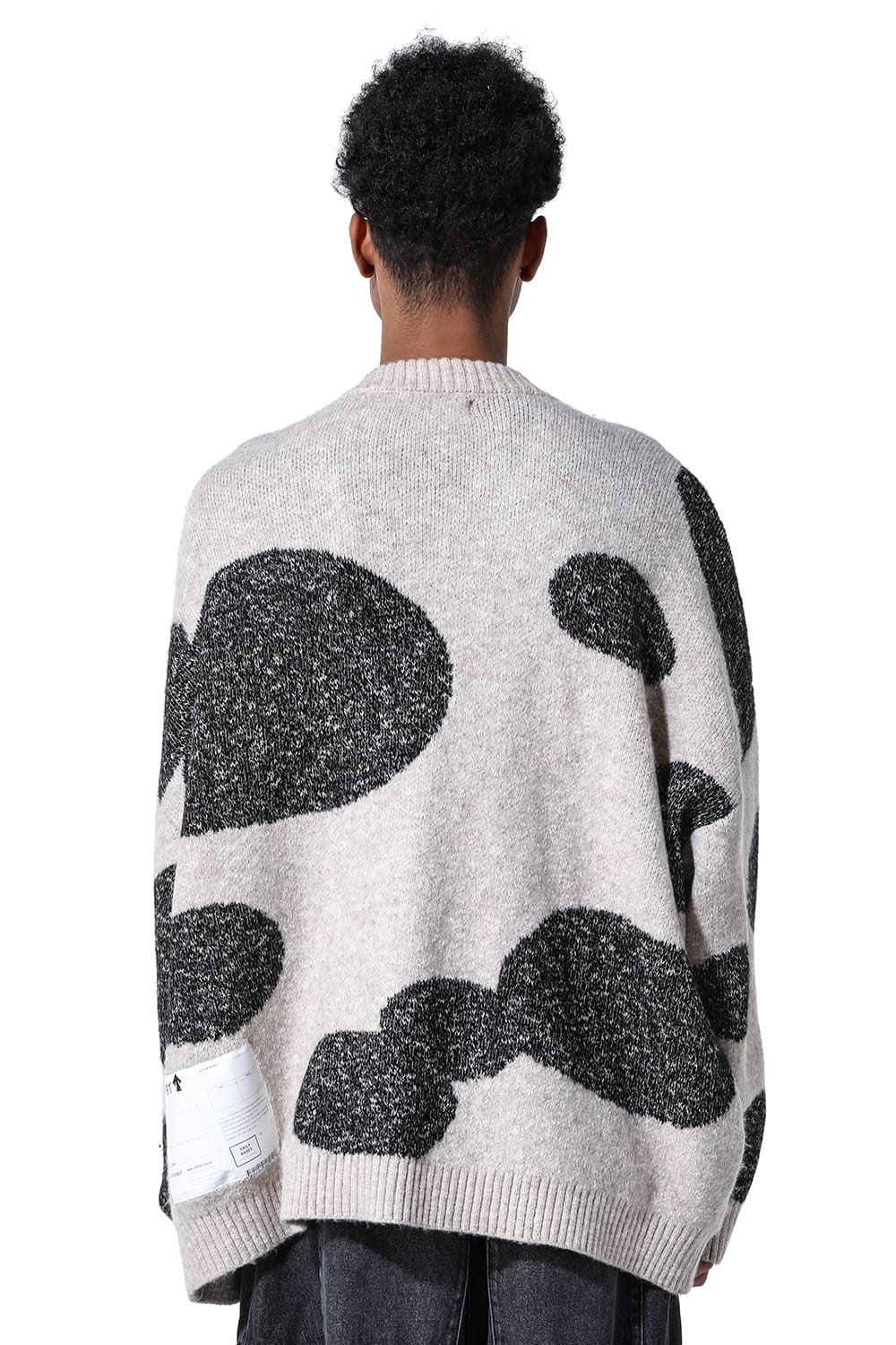 ドット模様オーバーサイズカーディガン / Polka Pattern Knit Cardigan / ブラック×ベージュ / ag-8010