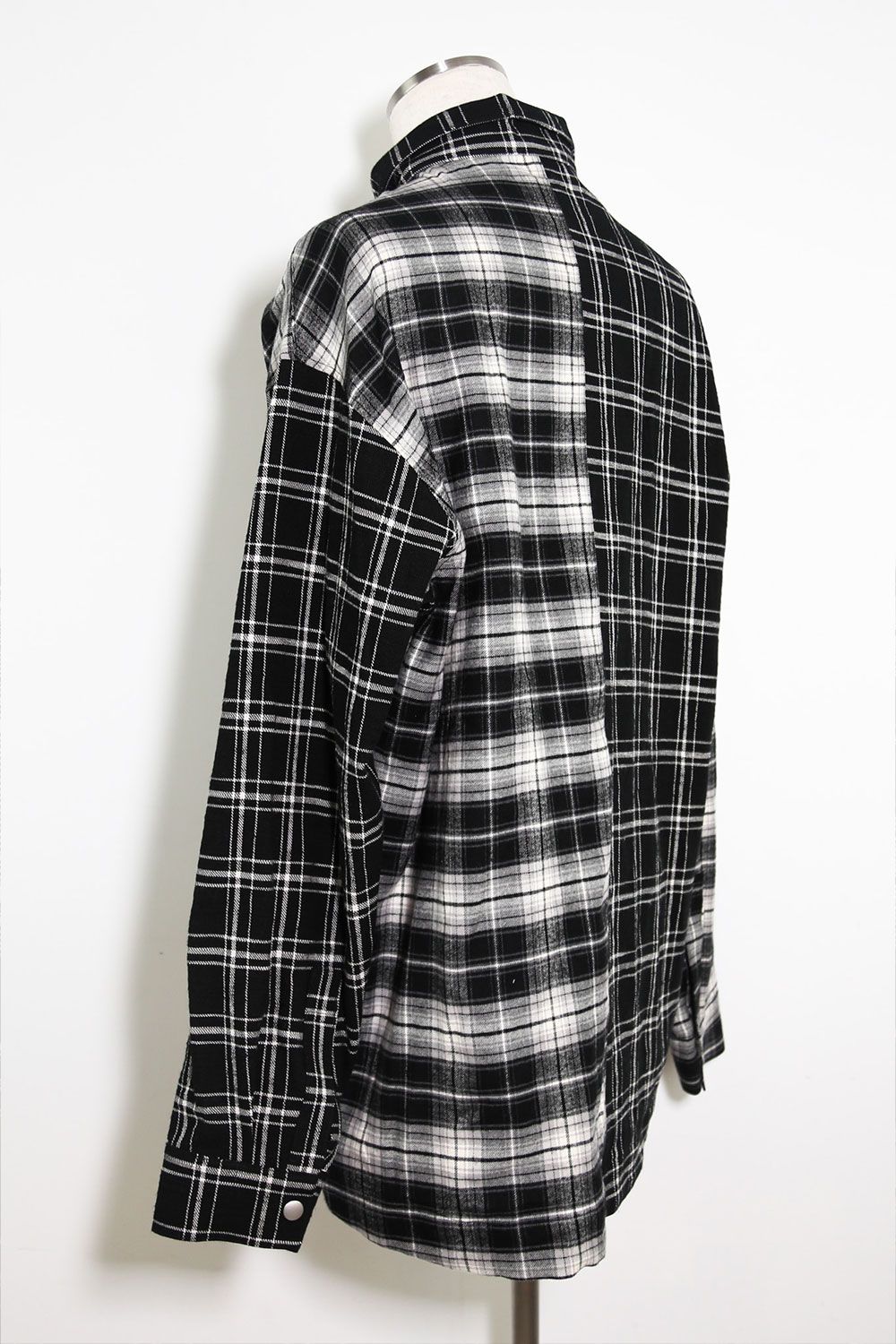 アシンメトリーチェックコンビシャツ / Check Pattern Combi Shirts / ブラック / ag-8074
