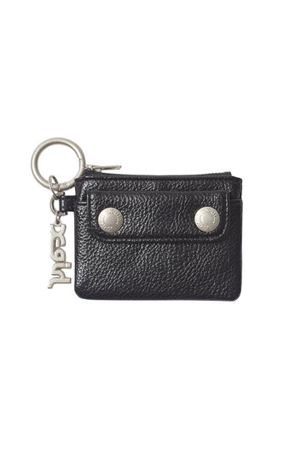 MILLS LOGO CHARM FAUX LEATHER COMPACT WALLET / ブラック