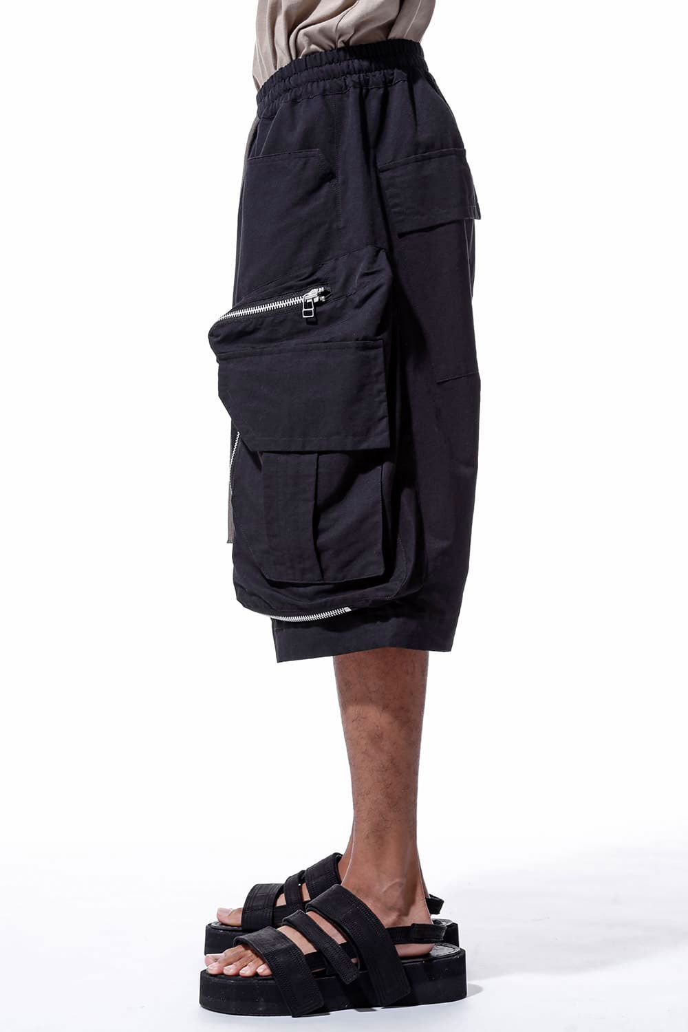 コットンナイロンサルエルカーゴショーツ / Zip Cargo Sarouel Shorts / ブラック