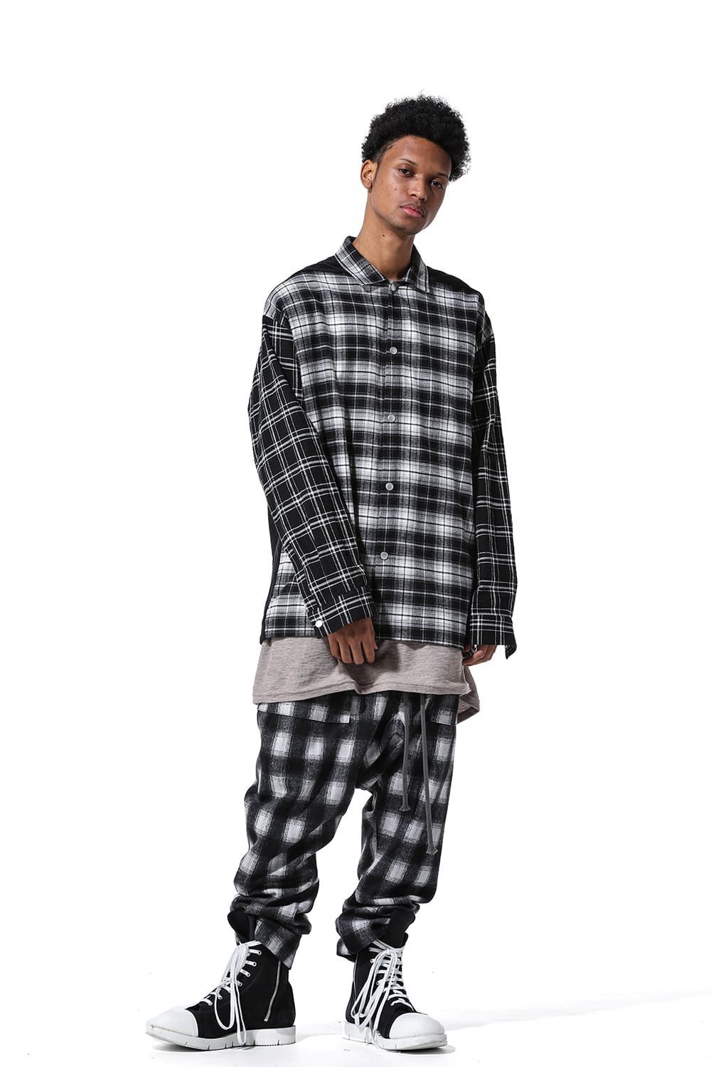 コーデュロイチェックコンビシャツ / Corduroy × Check Combi Shirts / ブラック / ag-8075