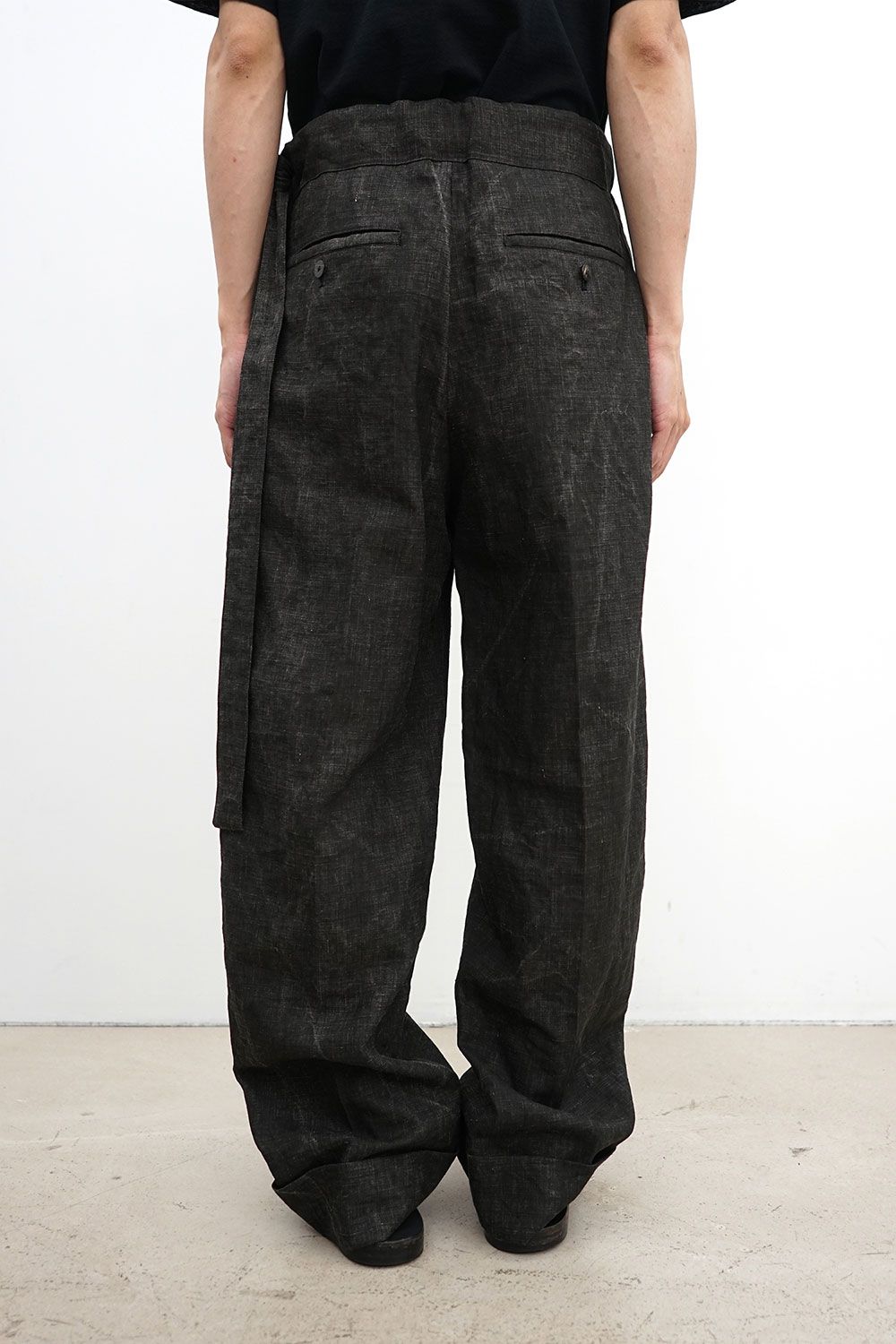 Washed Ink Double Hem Pants with Matching Belt / ブラック