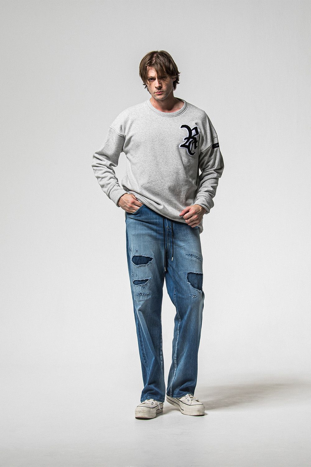 RC chenille velours fleece drop trainer / グレー