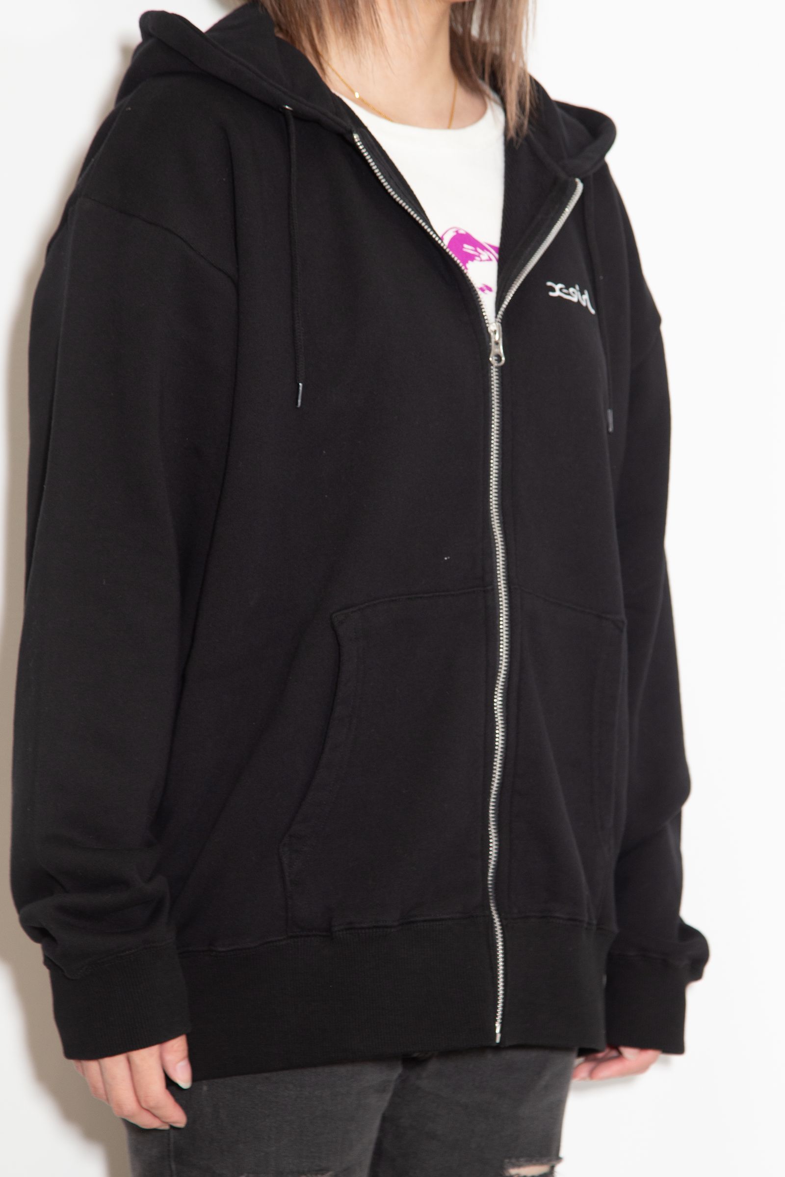 ARCH LOGO AND FACE PATCH ZIP UP SWEAT HOODIE / ブラック