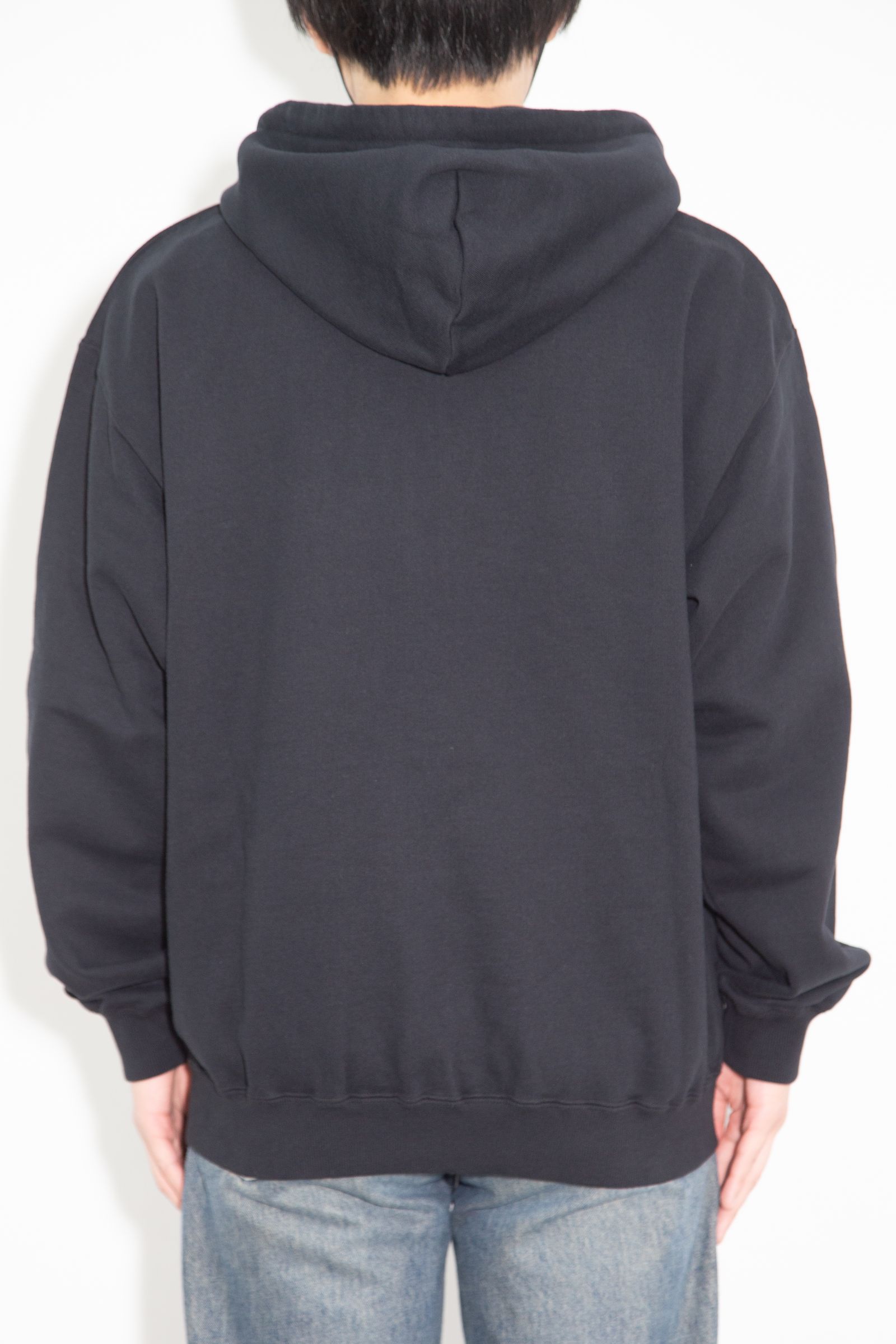 PERFORATED LEATHER LOGO ZIP UP HOODED SWEATSHIRT / ブラック