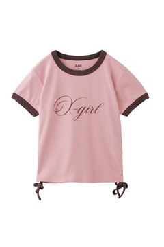 SCRIPT LOGO DRAWSTRING RINGER BABY TEE / ピンク