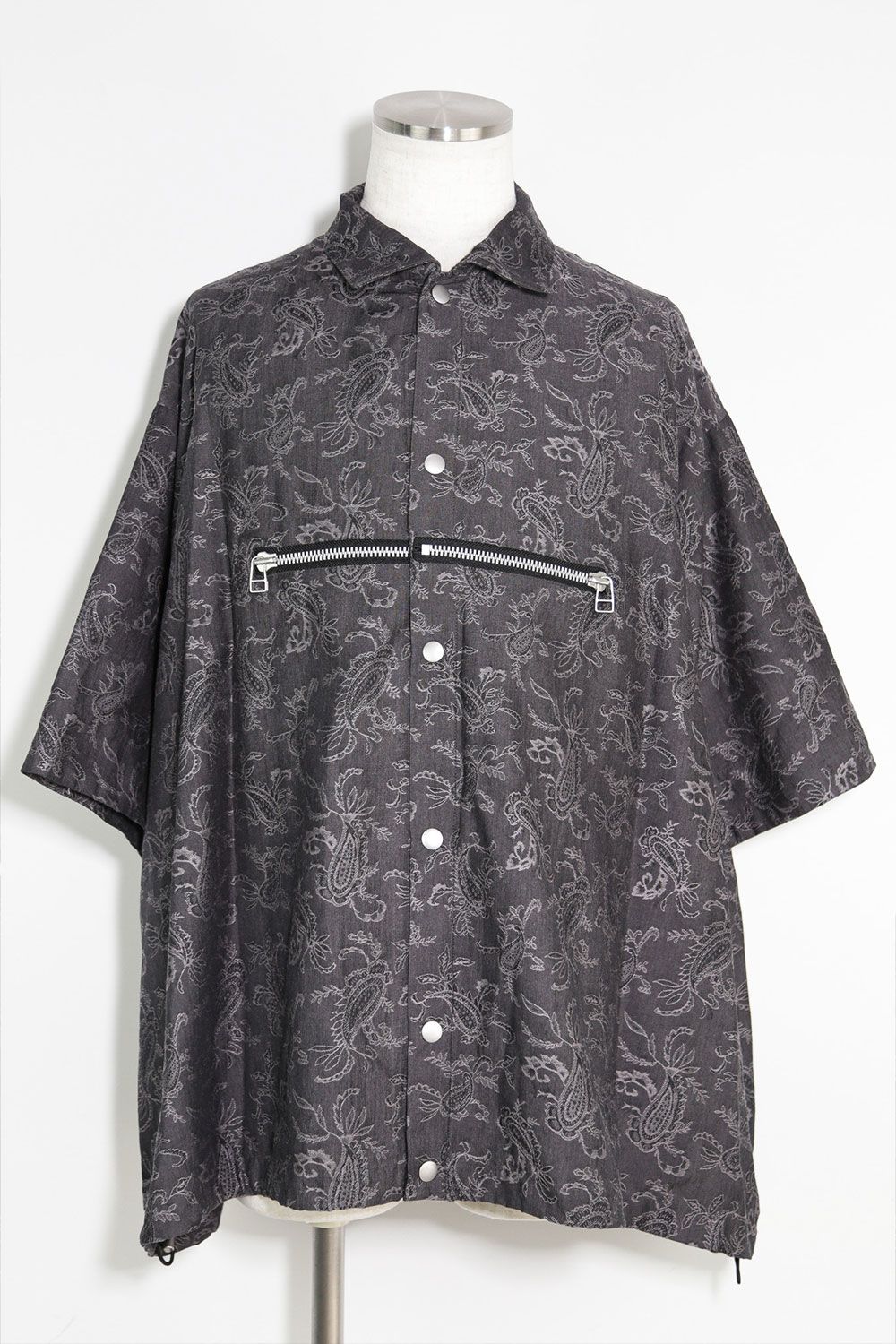 ペイズリー柄ハーフスリーブシャツ / Paisley Front Zip Harf Sleeve Shirts / ダークグレー / ag-9060-1