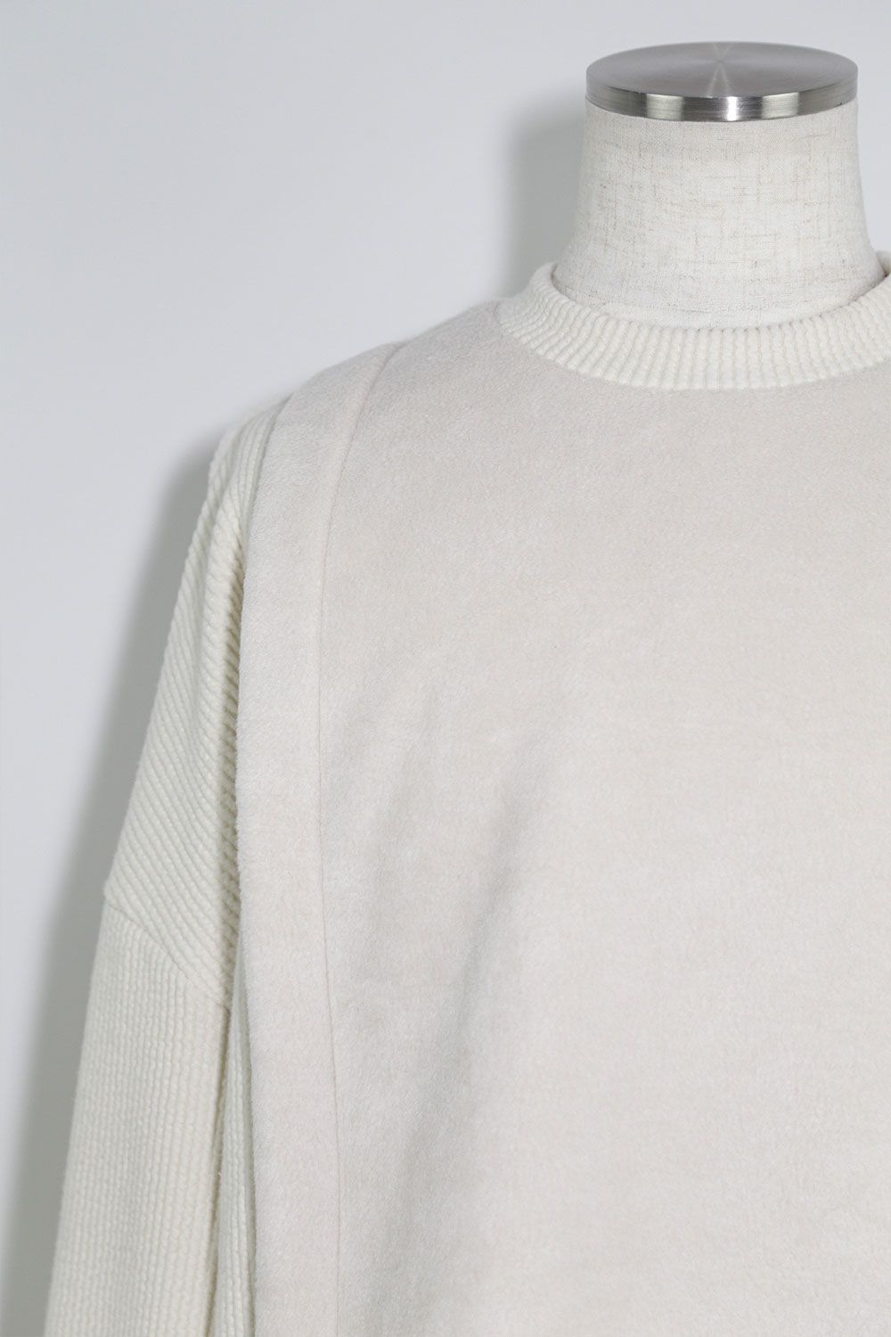 ニットコーデュロイ×フリーストップ / Knit Corduroy Combi Fleece Top / アイボリー / ag-10086