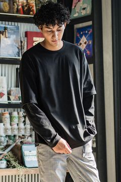 【人気継続商品】 fake layered longsleave / ブラック