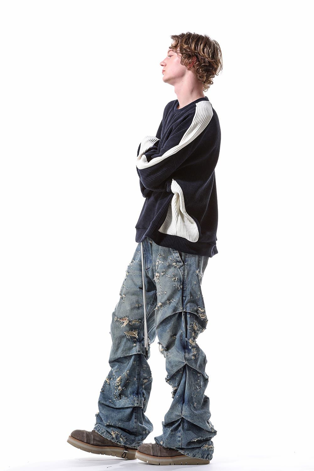 Denim Tuck Slim Baggy Pants / インディゴ