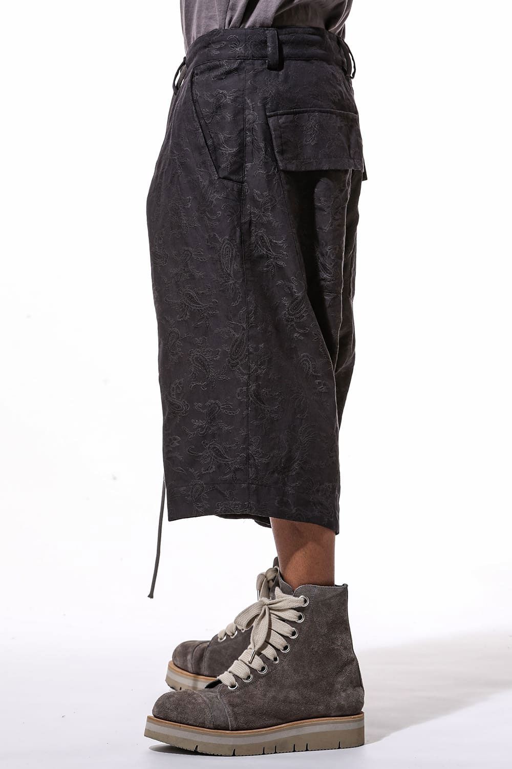 [ラスト1点 サイズ1] ペイズリー袴タックショーツ / Paisley Front Zip Tuck Shorts / ブラック / ag-9061-1