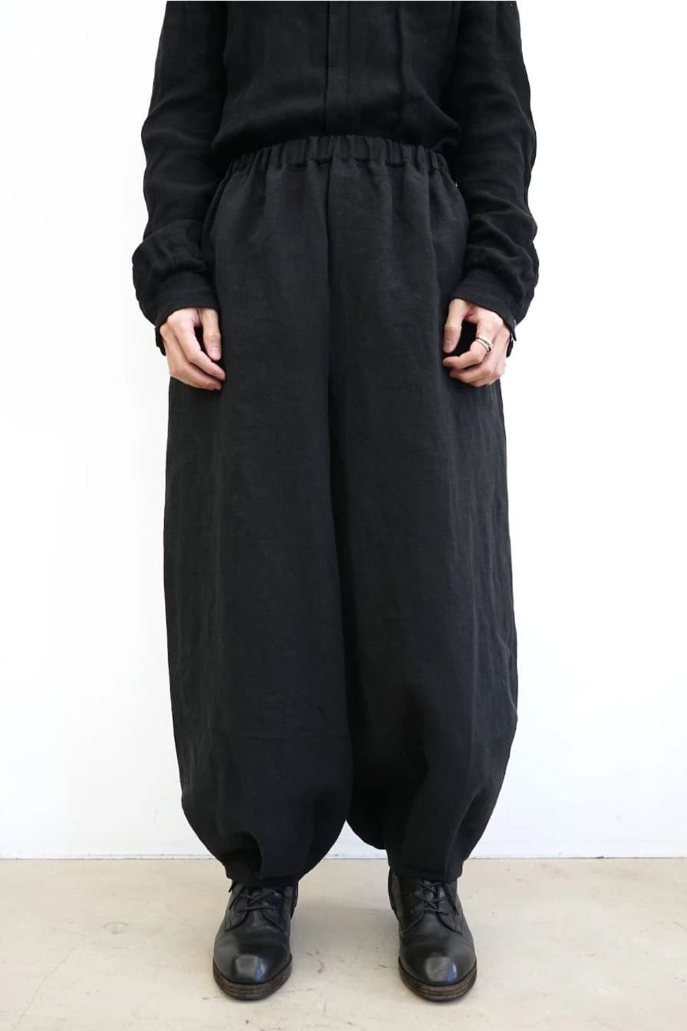 Linen Tucked Hem Wide Easy Pants