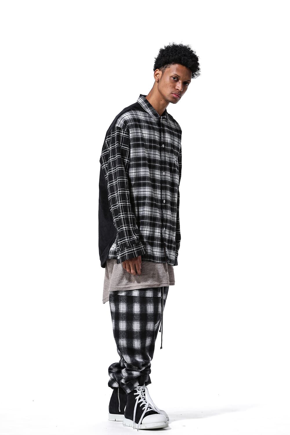 コーデュロイチェックコンビシャツ / Corduroy × Check Combi Shirts / ブラック / ag-8075