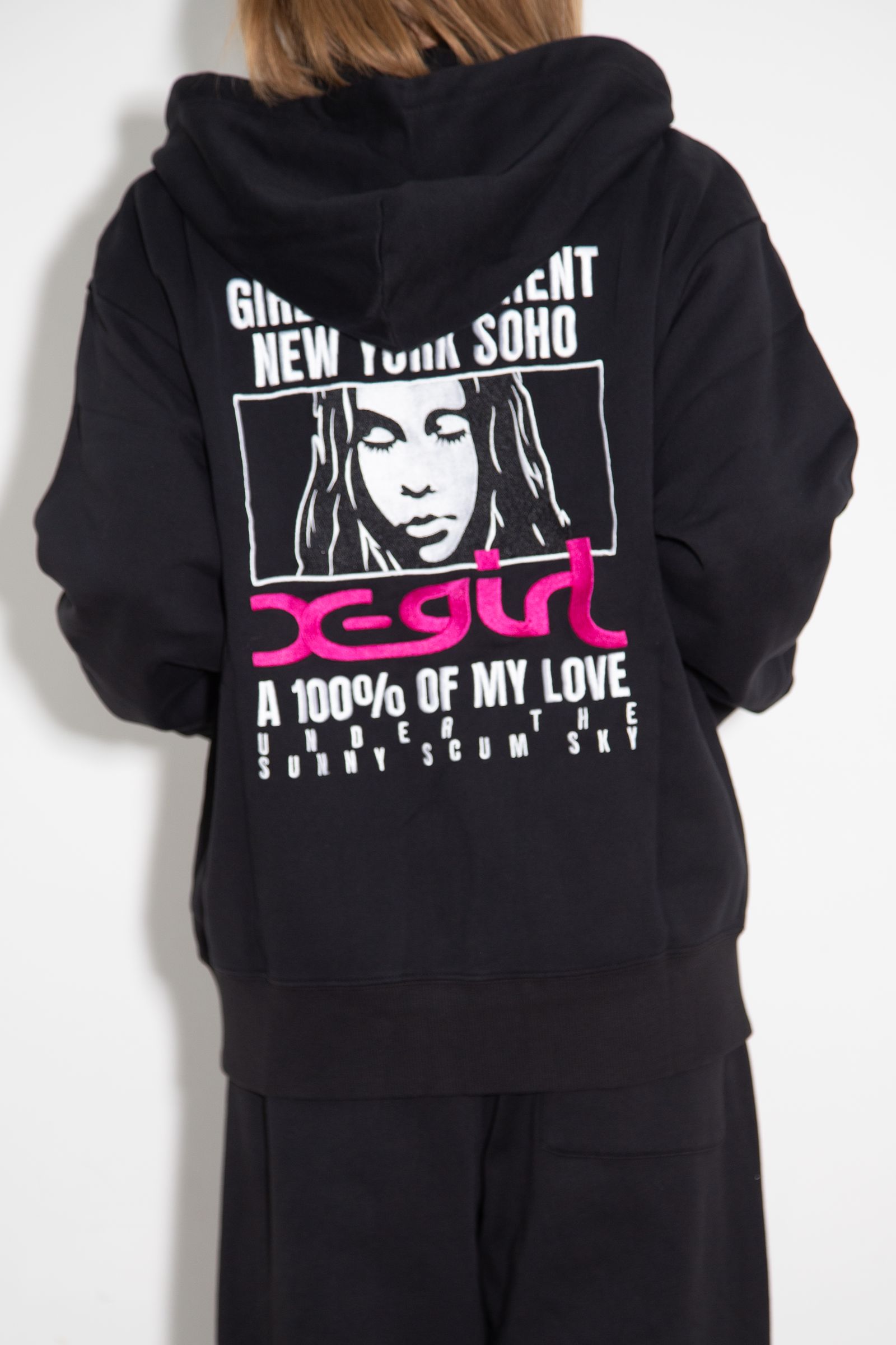 FACE BOX AND MESSAGE ZIP UP SWEAT HOODIE / ブラック