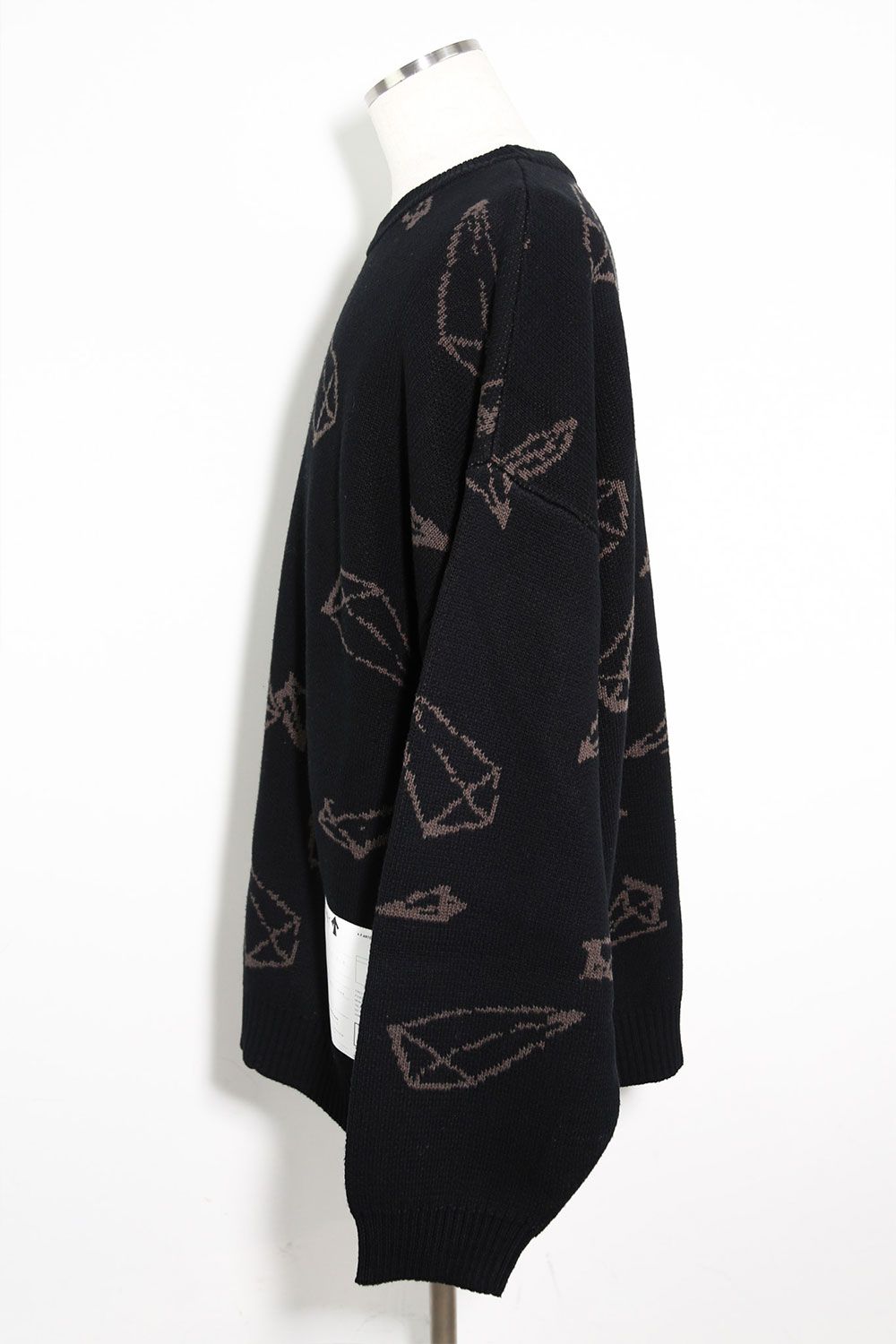 [ラスト1点 サイズ2] ピラミッド模様リラックスフィットニット / Pyra Pattern Knit Top / ブラック×ブラウン / ag-8009-1