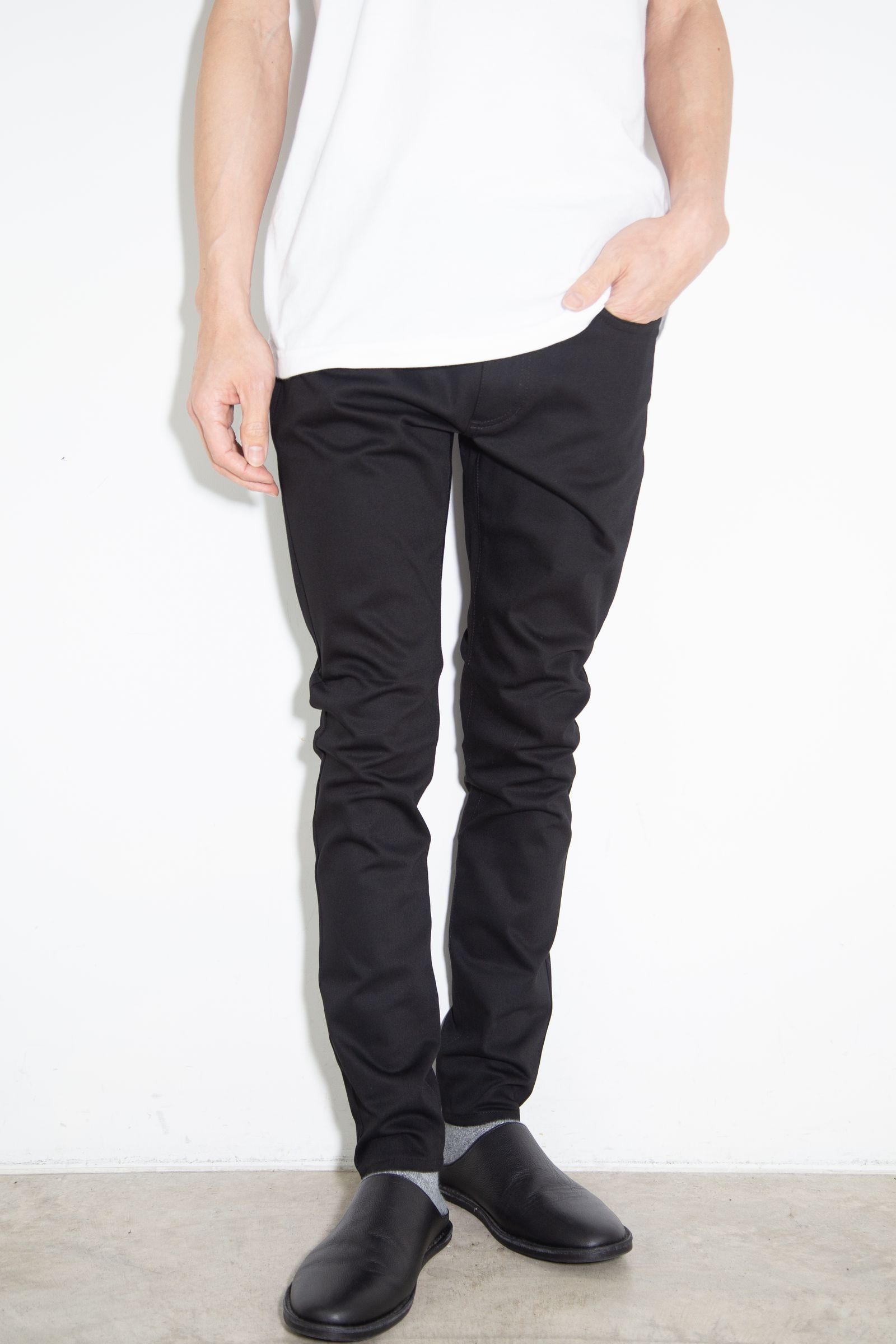 RUBBER STRECH TWILL 5POCKET SKINNY PANTS / ブラック