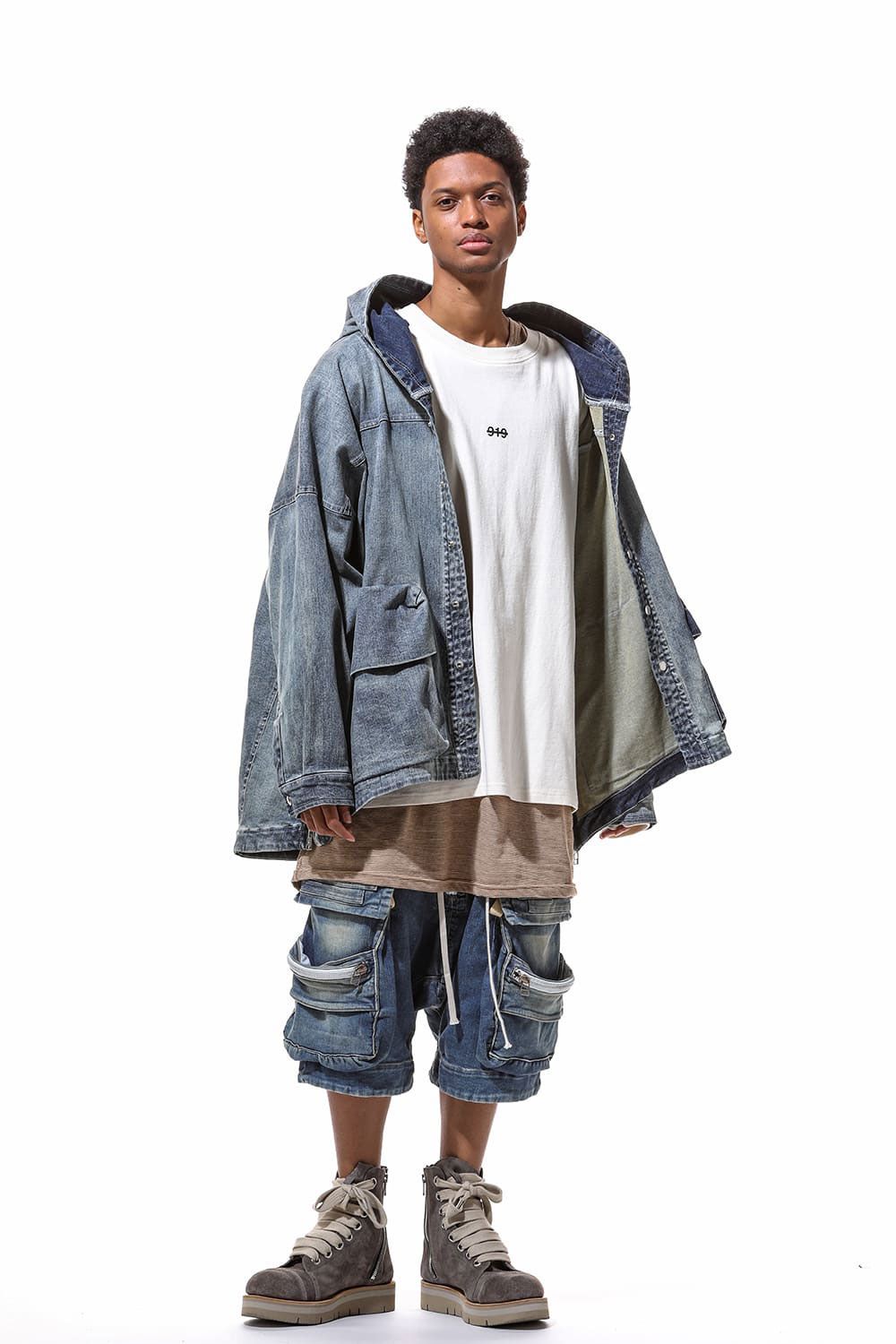 ヴィンテージデニムサルエルショーツ / VintageDenim Millitary Shorts / ブルー / ag-8014-3