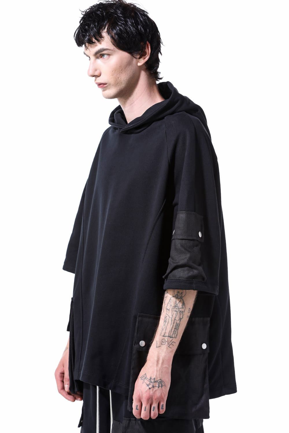 リネンコンビスウェットフーディー / Linen Combi Sweat Top / ブラック / ag-11034
