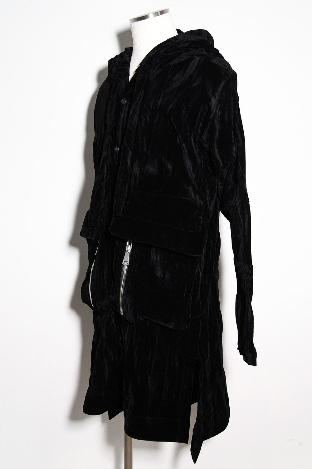 [ラスト1点 サイズ3] ベロアフーディーロングジャケット / HOODED LONG JKT / ブラック / ag-12037