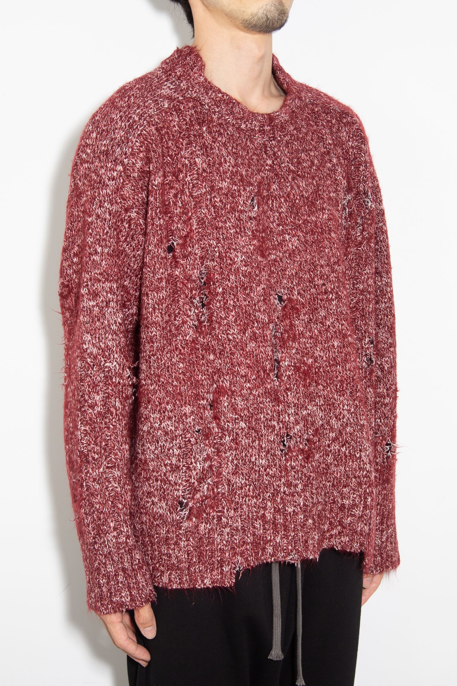 [ラスト1点 サイズ3] リラックスフィットダメージニット / Damage Knit Top / レッドミックス / ag-8013