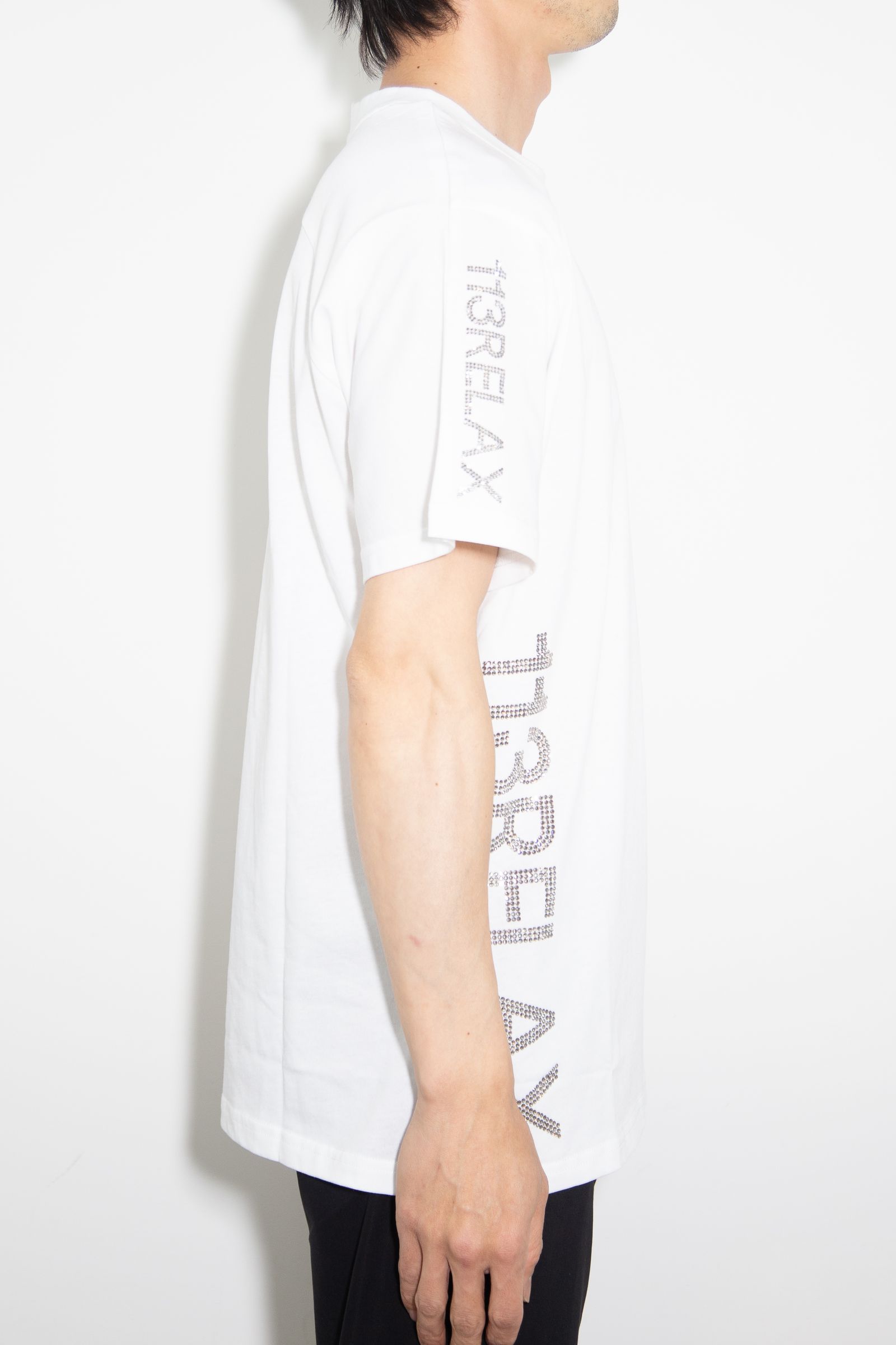 ラインストーンサイドロゴ半袖Tシャツ / ホワイト