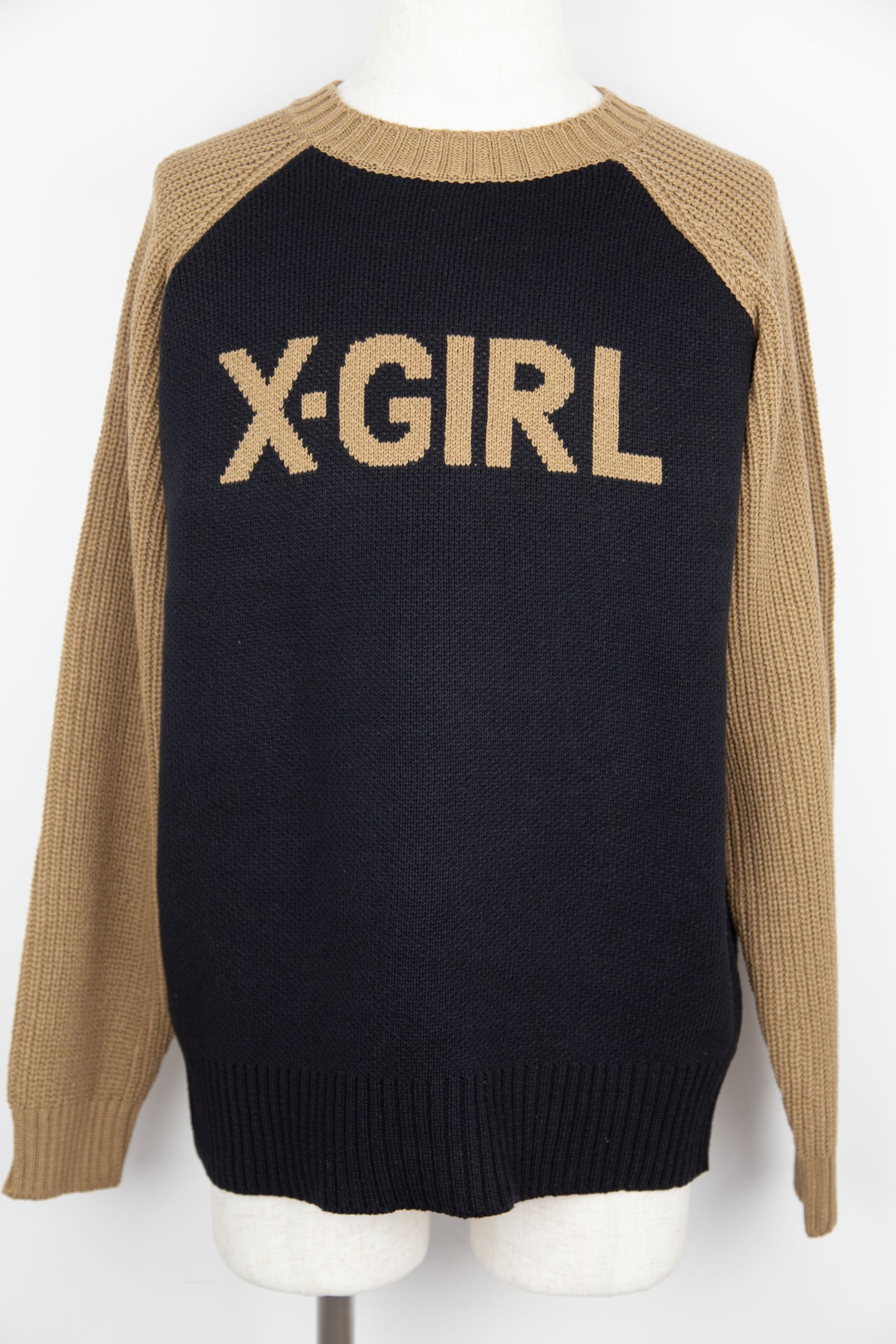 X-girl - RAGLAN KNIT TOP / ブラック | Tempt