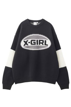 ［ラスト1点］BICOLOR OVAL LOGO JACQUARD KNIT TOP / ブラック