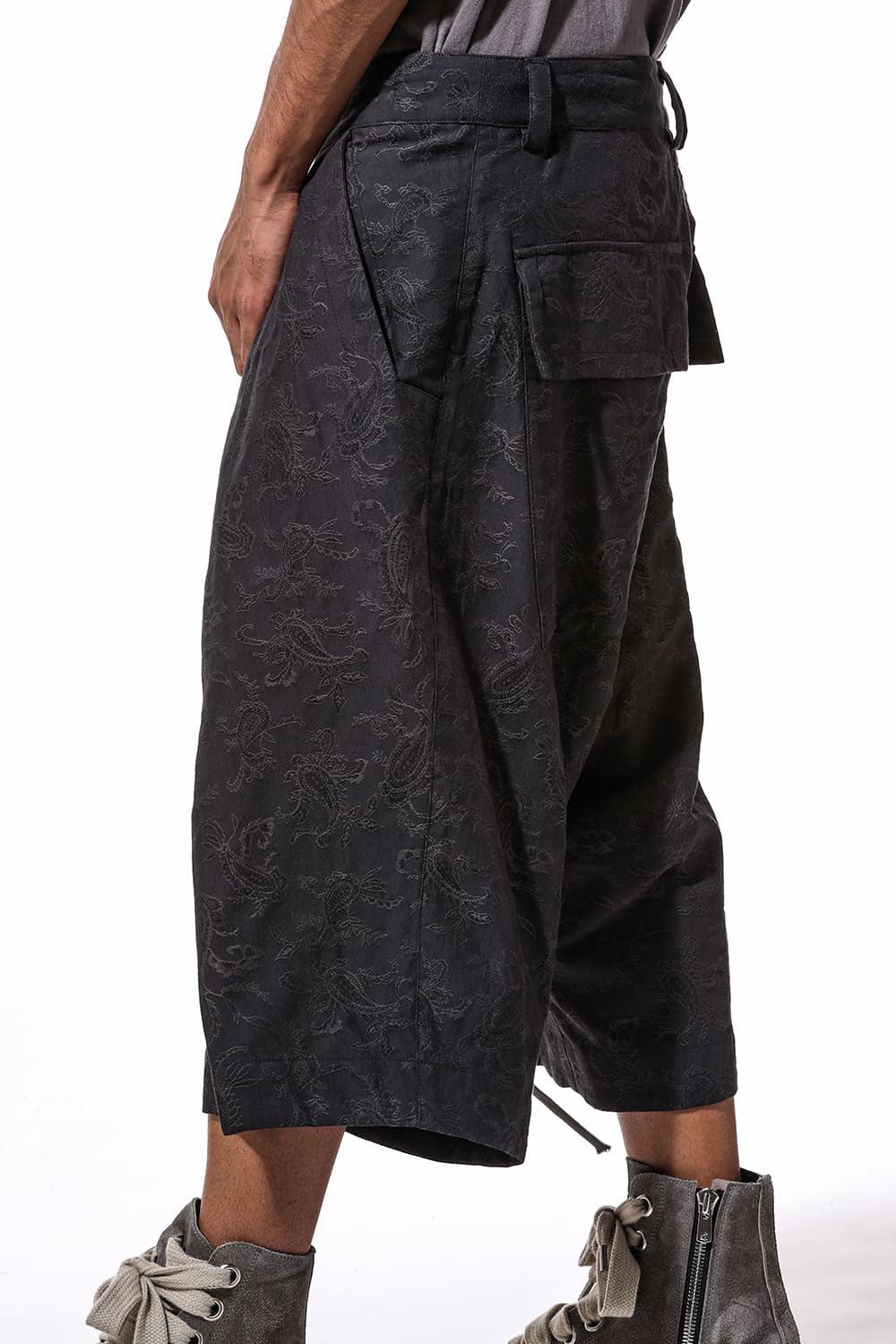 [ラスト1点 サイズ1] ペイズリー袴タックショーツ / Paisley Front Zip Tuck Shorts / ブラック / ag-9061-1
