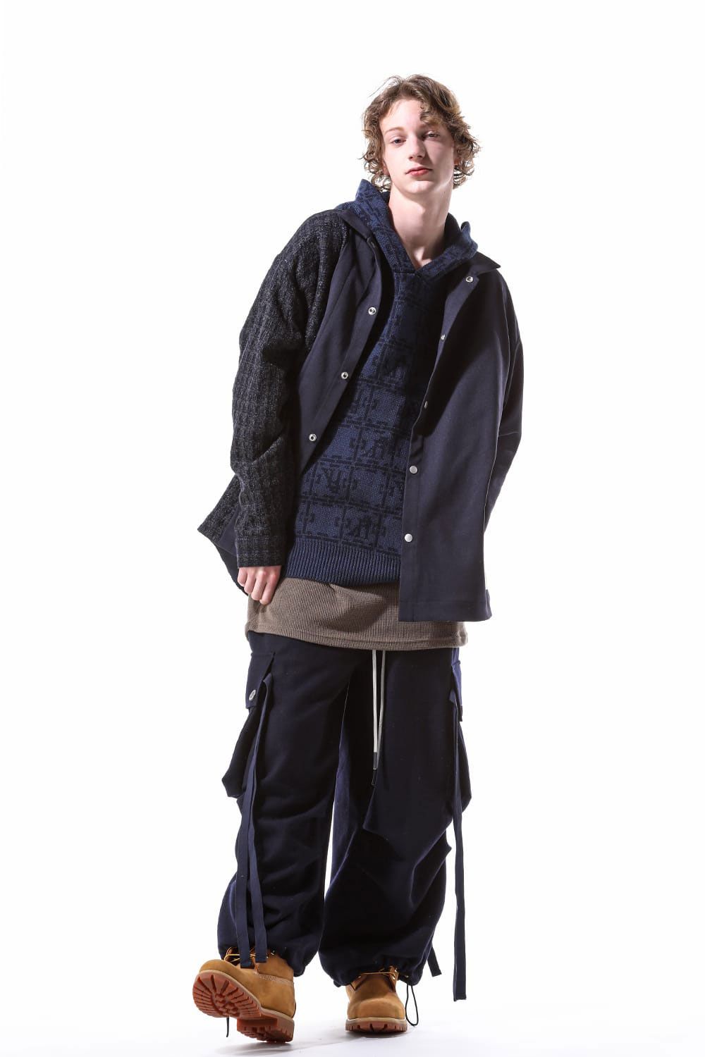 [ラスト1点 サイズ3] ツイードコンビシャツ / Tweed Combi Shirts / ブラック / ag-10084-2