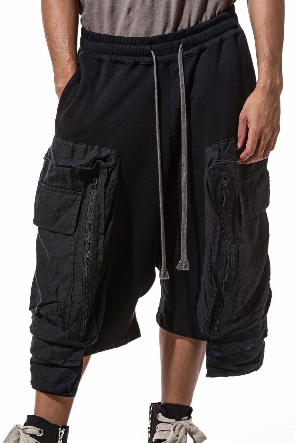 コットンリネンコンビスウェットショーツ / Linen Combi Sweat Shorts / ブラック / ag-9054