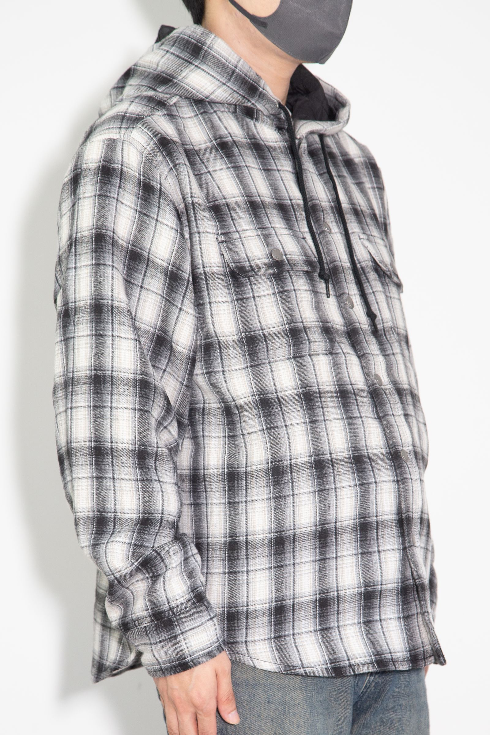 HOODED FLANNEL SHIRT / ブラック
