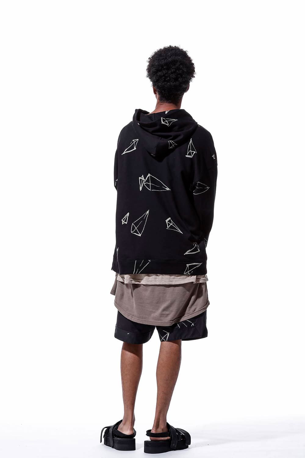 総柄プリントパーカー / Print Sweat Hoodie / ブラック / ag-7016