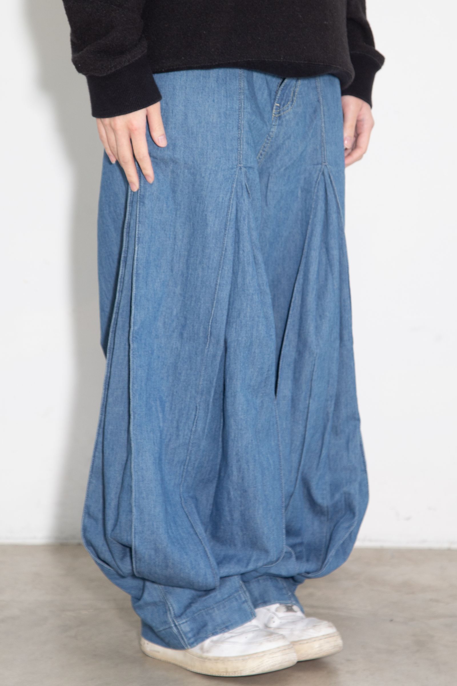 綿麻デニムタックパンツ / ライトインディゴ