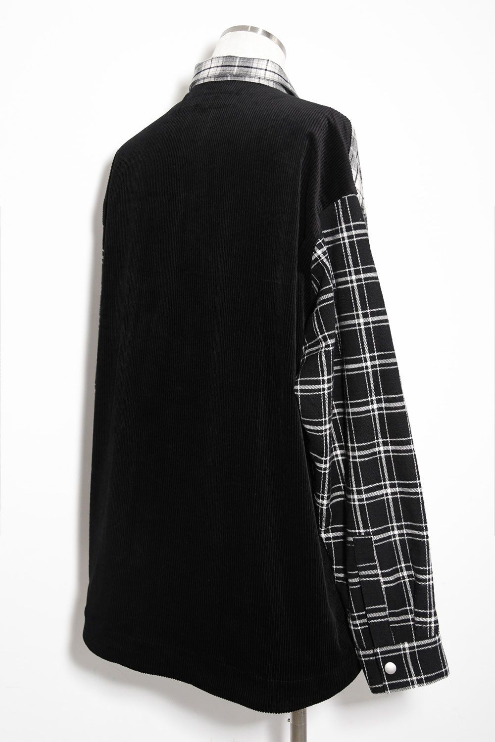 コーデュロイチェックコンビシャツ / Corduroy × Check Combi Shirts / ブラック / ag-8075