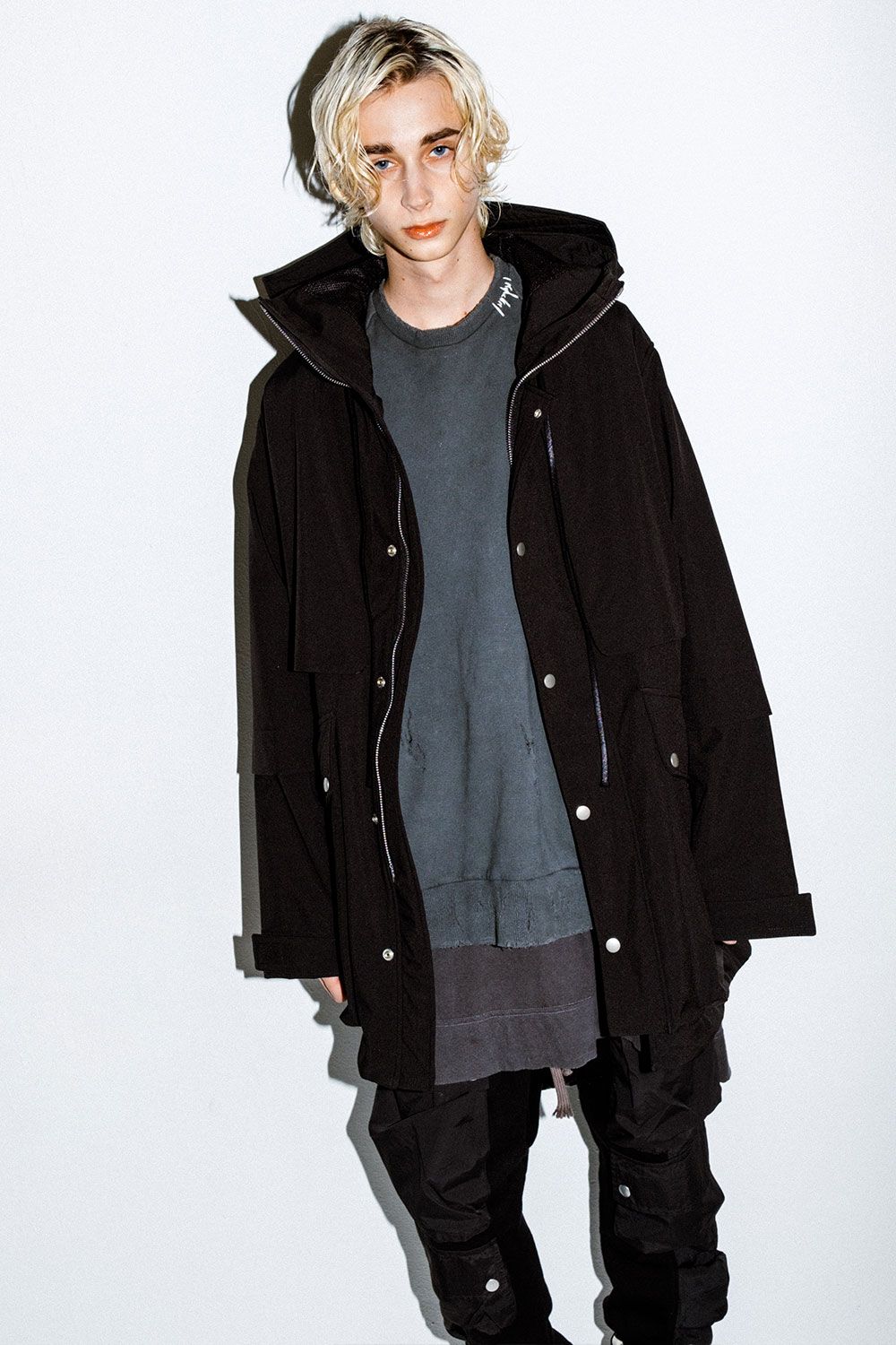 Nylon×Fleece Bonding hoodie Blouson / ブラック