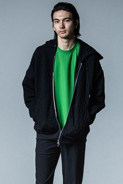 cable drop zip hoodie / ブラック