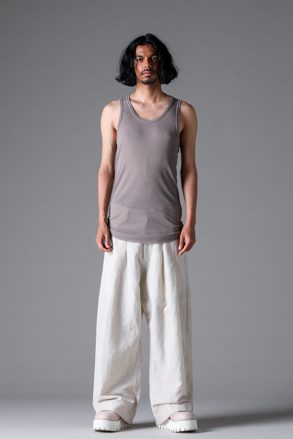 ラウンドリブタンクトップ / RIB TANK / グレージュ / ag-1924-1