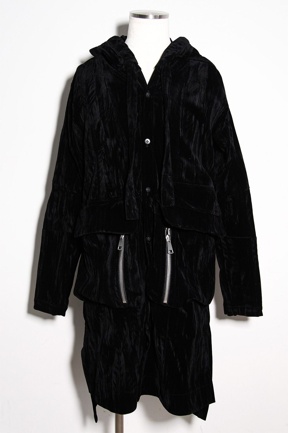 [ラスト1点 サイズ3] ベロアフーディーロングジャケット / HOODED LONG JKT / ブラック / ag-12037