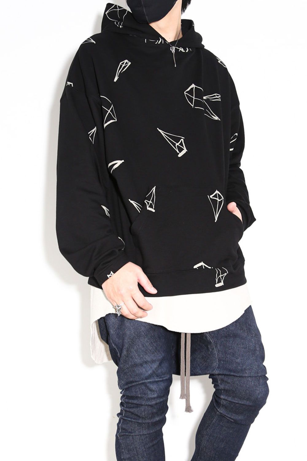 総柄プリントパーカー / Print Sweat Hoodie / ブラック / ag-7016