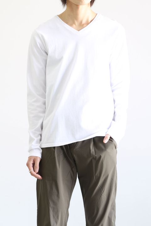 【人気定番商品】standard jersey V neck L/S / ホワイト