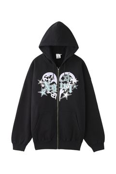 TRIBAL HEART ZIP UP SWEAT HOODIE / ブラック