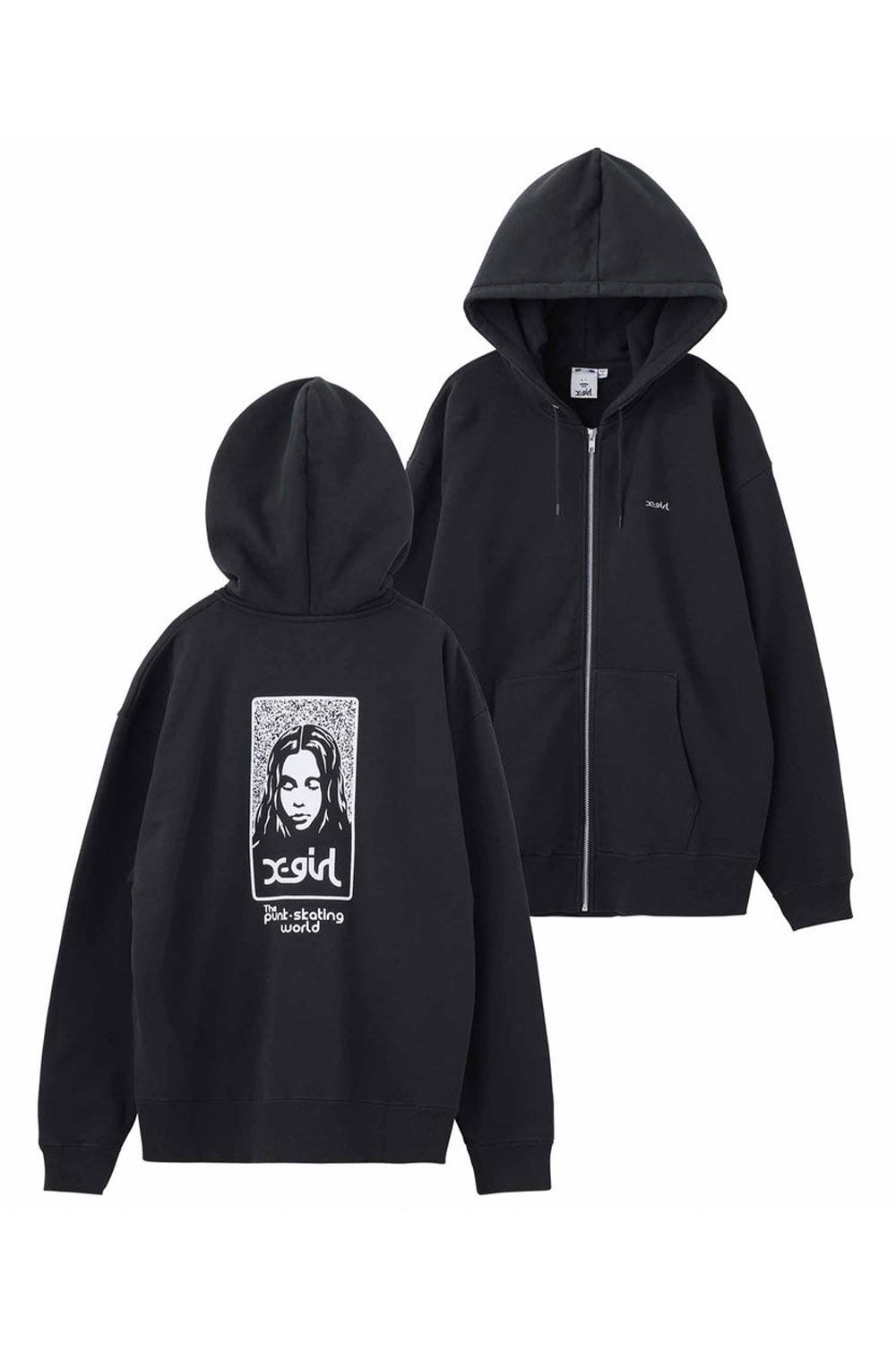 X-girl - NOISE FACE ZIP UP SWEAT HOODIE / チャコール | Tempt