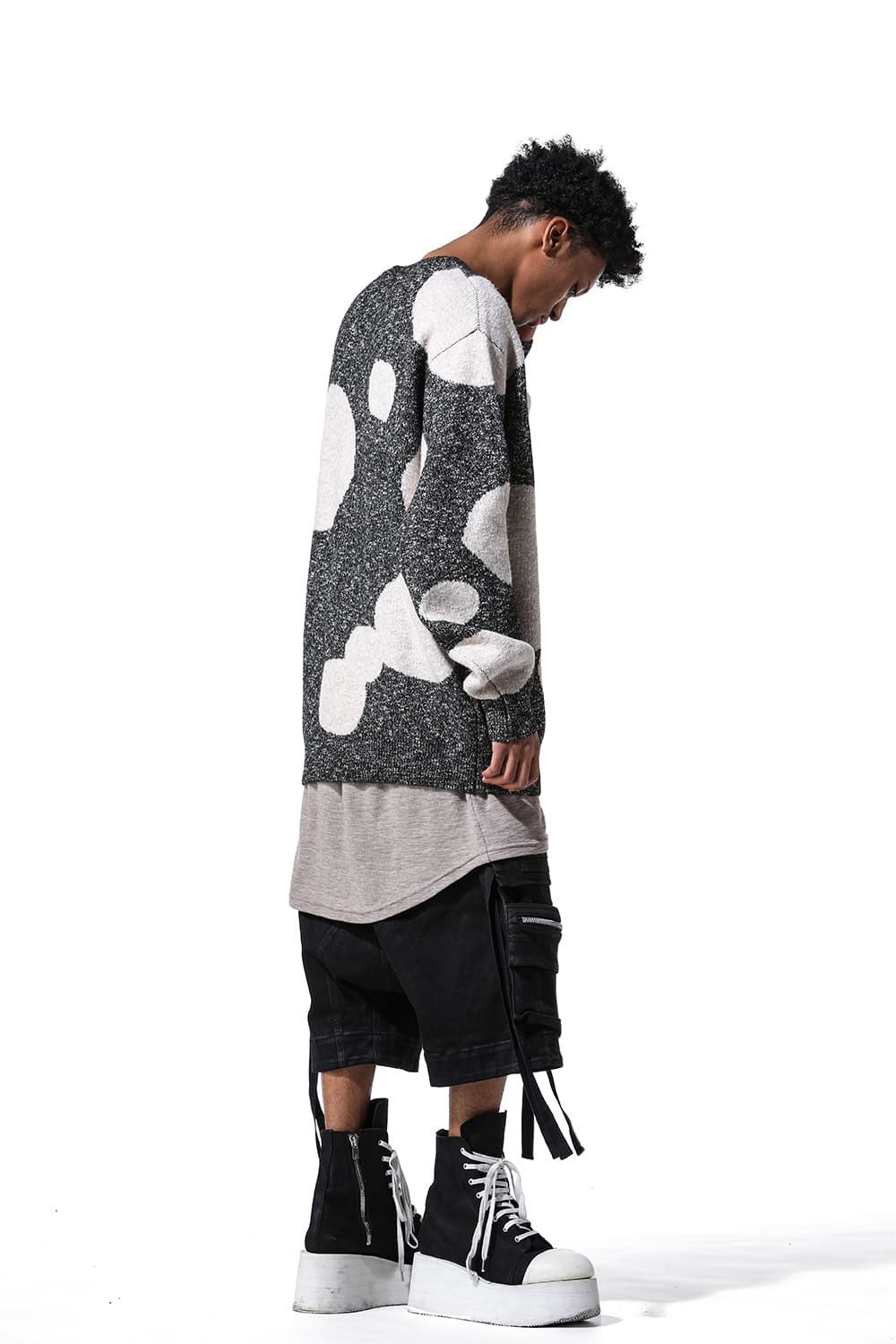 ドット模様リラックスフィットニット / Polka Pattern Knit Top / グレー×ベージュ / ag-8011