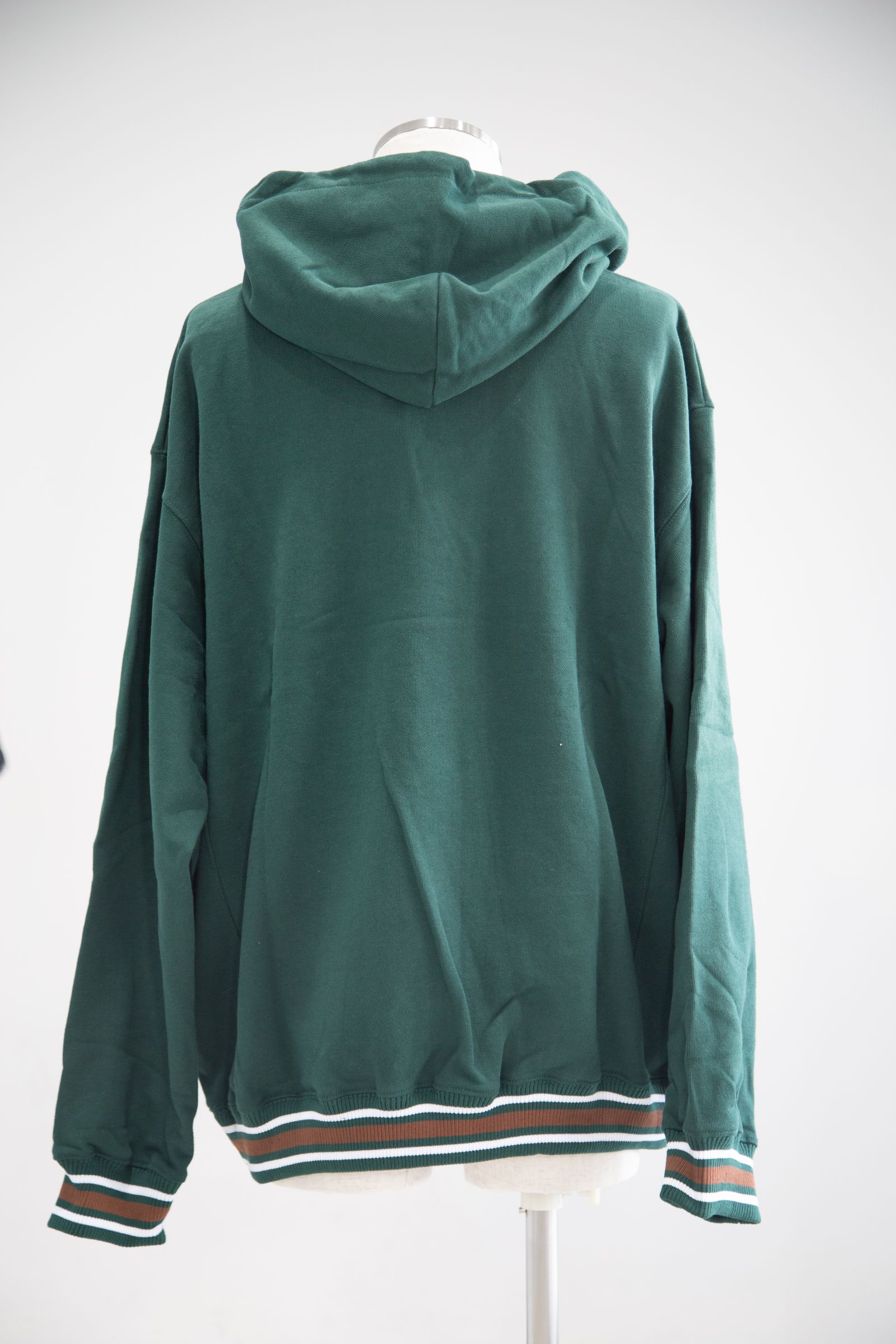 STRIPED RIB HOODED SWEATSHIRT / グリーン