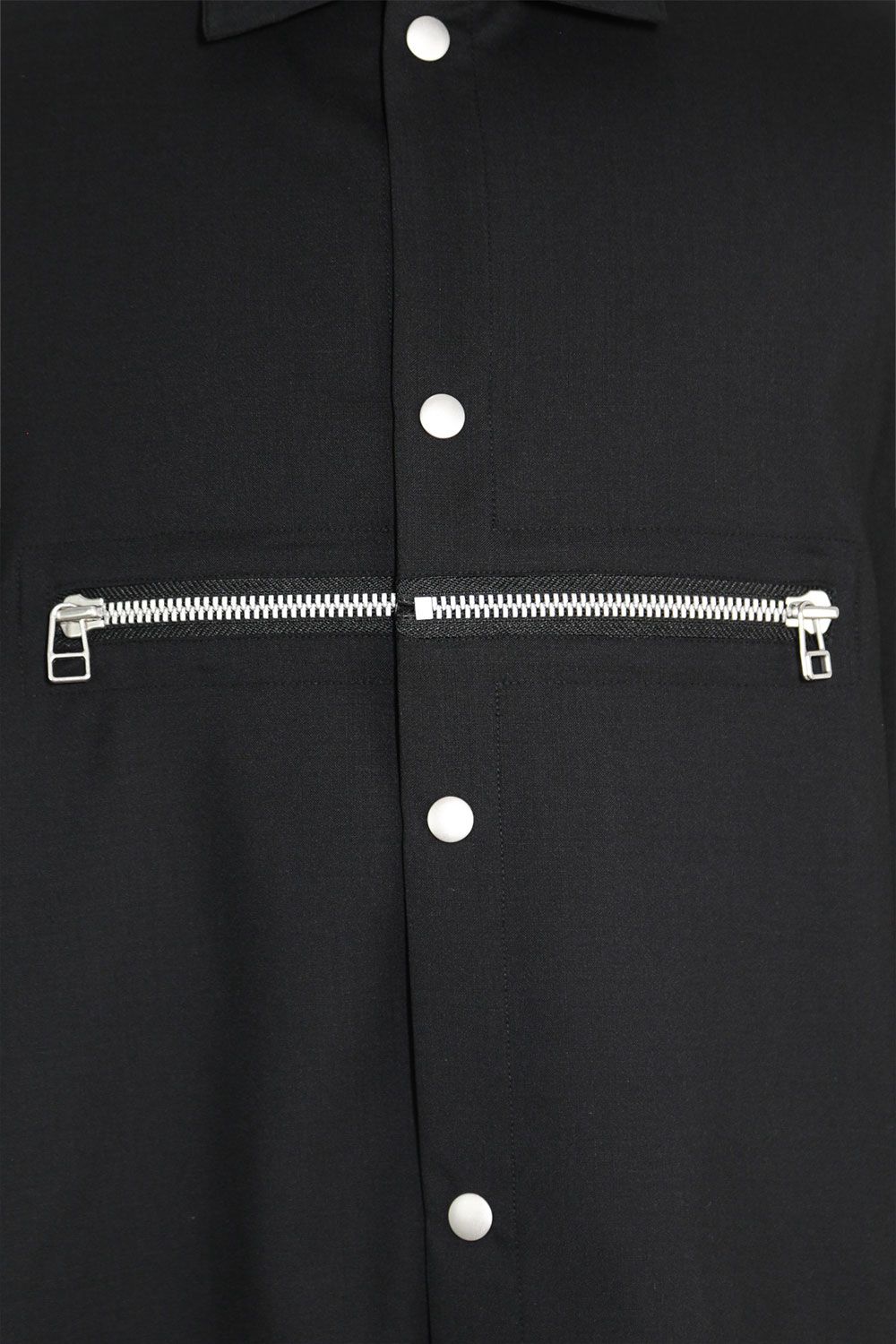 サマーウールハーフスリーブシャツ / Summer Wool Front Zip Harf Sleeve Shirts / ブラック / ag-9060-2