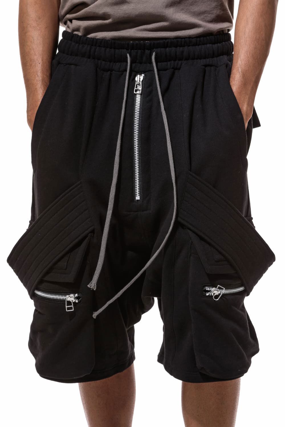 ベルトカーゴスウェットサルエルショーツ / Belt Cargo Sweat Sarouel Shorts / ブラック / ag-9046