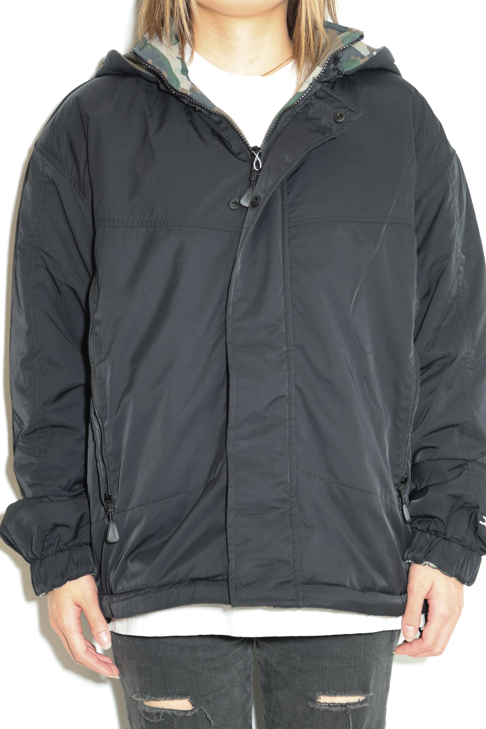 X-girl - FACE EMBROIDERED PATCH REVERSIBLE JACKET / ブラック | Tempt