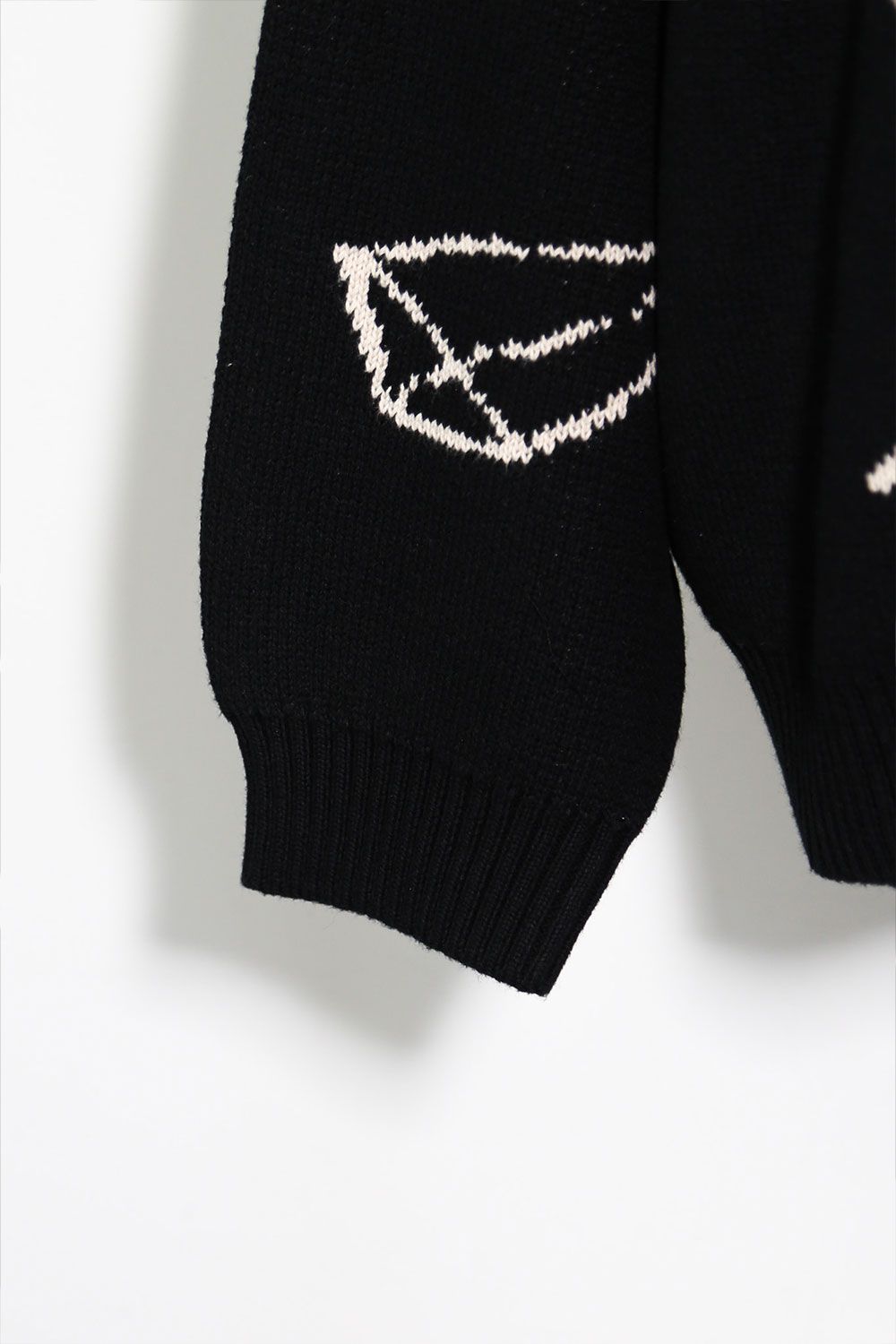 ピラミッド模様リラックスフィットニット / Pyra Pattern Knit Top / ブラック×アイボリー / ag-8009-1