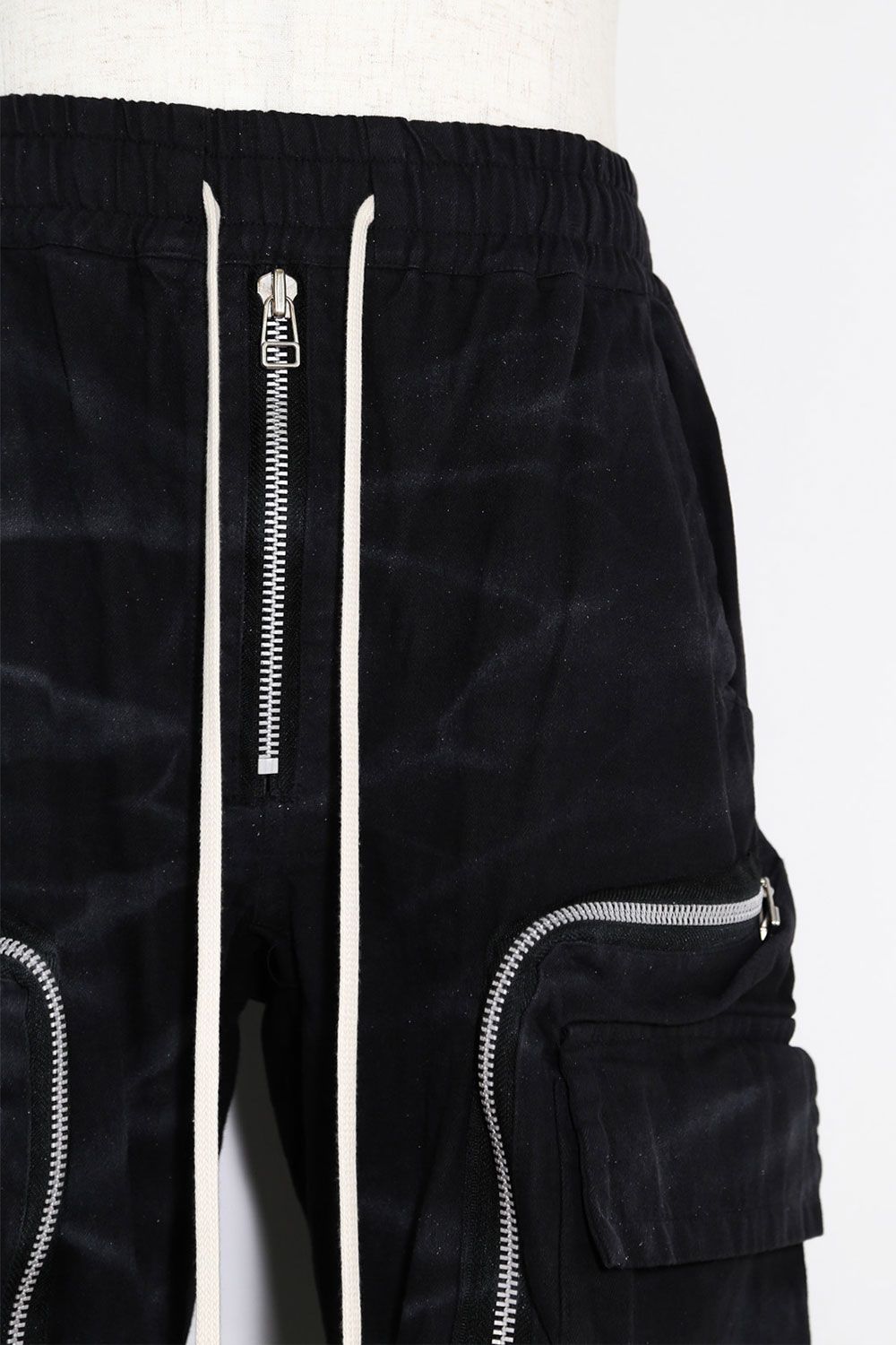 ヴィンテージ染めジップカーゴパンツ / Vintage Dyed Zip Long Pants / ブラック / ag-7036-1